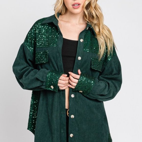 NEW SEWN and SEEN CORDUROY SEQUIN SHIRT SHACKET (2-colors) SM-LG HOLIDAY party - Picture 2 of 11